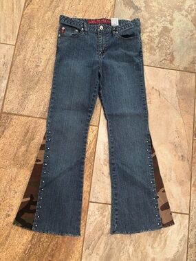 Dark Blue Mudd Flare Women's Jeans with Camouflage Inset (Custom Made)